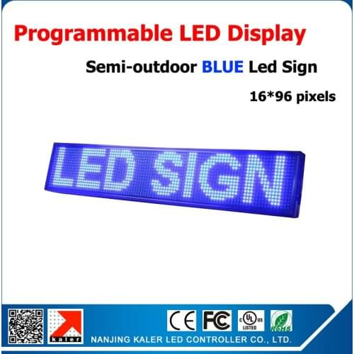 Semi-outdoor single color blue led signboard programmable message led billboard 24*104cm p10 led module 320*160mm