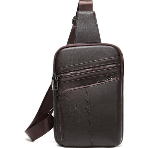 Casual Sporty Leather Chest Bags For Men IPad Mini Cow Leather One Shoulder Bags Male Anti Theft Travel Chest Pack For Biker