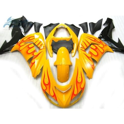 Professional custom fairings kit for KAWASAKI Ninja 2006 2007 ZX10R motorcycle sports fairing kit 06 07 ZX 10R red flames yellow