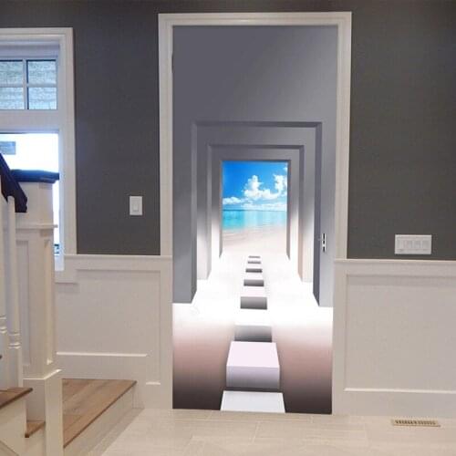 PVC Self-Adhesive Door Sticker 3D Stereo Arch Beautiful Sea View Wallpaper Living Room Bedroom Home Decor Stickers Drop Shipping