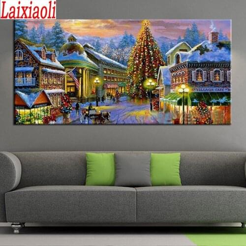 Christmas tree scenery town 5D DIY diamond painting Cross Stitch Full Diamond embroidery Mosaic Collages Rhinestones large decor