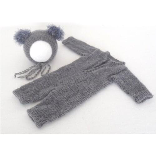 Gray Newborn Boy Clothes Fuzzy Baby Koala Romper Set Knit Animal Hat Baby Photography Outfit Baby Girl or Boy Bonnet Costume