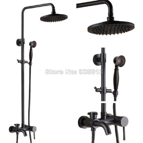 Bathroom Black Oil Rubbed Bronze Single Handle Bathtub Mixer Tap and Wall Mounted Rain Shower Faucet Set with Hand Spray Wrs341