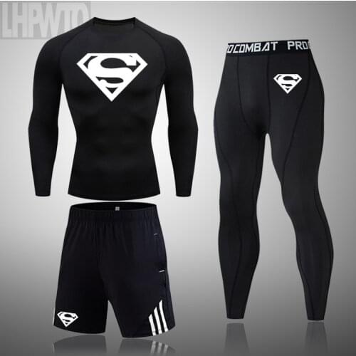 3Pcs/Set Mens Tracksuit Gym Fitness Compression Sports Suit Clothes Brand Running Jogging Sport Wear Exercise Workout Tights