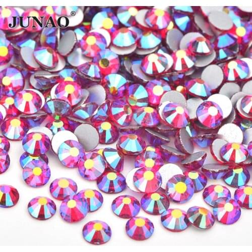 JUNAO SS16 SS20 Red AB Glass Flatback Rhinestones Nail Face Crystal Stickers Glitter Strass Stone Nail Art Decorstion