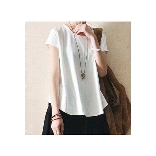T9119 Womens Literature Ammonia Cotton Solid Color Loose Skirt Pendulum T Shirt Can