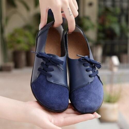 Women Fashion Flats Shoes Lace up Loafers Shoes Outdoor Walking Shoes Female Ballet Flats Cow Leather Driving Shoes