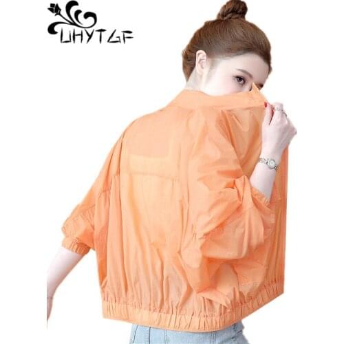 UHYTGF Womens Sun Protection Clothing Thin Coat Long Sleeves Anti-UV Outdoor Breathable Summer Jacket Short Tops Plus Size 1651
