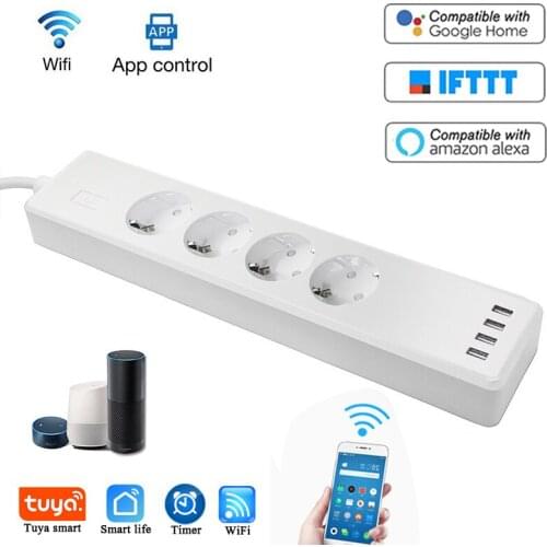 Tuya Smart Power Strip Wifi Socket Extension Cord With 4 USB Socket Smart Life APP Control Works With Alexa Google Home