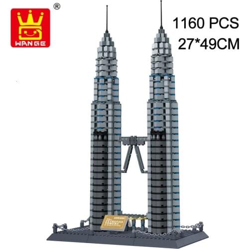 Wange 8011 New Famous Architecture Series The Kuala Lampur Petronas Tower 3D Model Building Blocks Classic Toys For Children