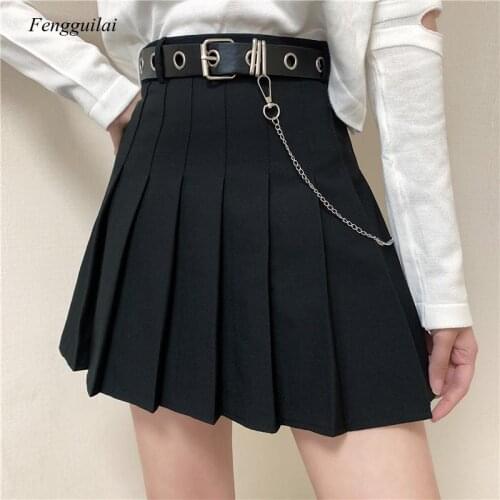 Plaid Skirt Women 2021 New High Waist Mini Tennis Skirts Chic Uniform Chain Pocket A-Line Streetwear Vintage Free Belt