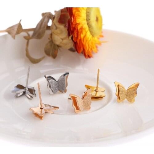 2020 Titanium Stainless steel rose joyeria acero inoxidable mujer bisuteria butterfly earrings for women stud statement pircing