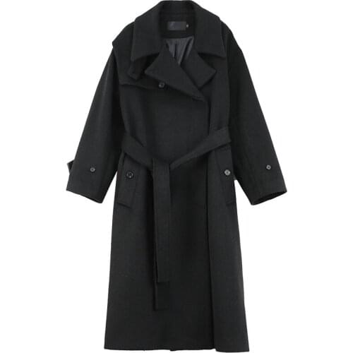 Women Elegant Woolen Overcoat Solid Color Long Sleeve Chic Outerwear Ladies Autumn And Winter Fashion Casual Coat