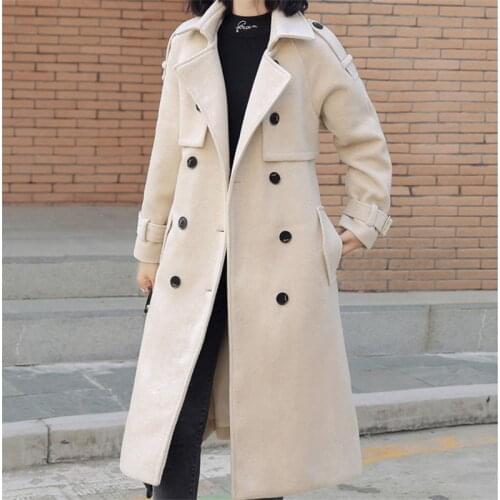 Women Wool Blend Warm Long Coat Slim Fit Lapel Woolen Overcoat Autumn Winter Cashmere Outerwear