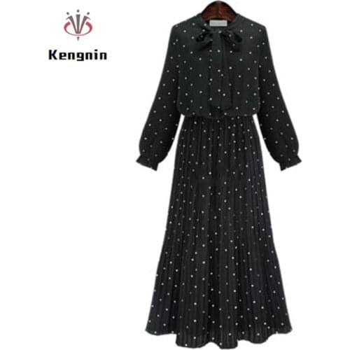 Autumn 2021 Spring European Dot Pattern Women Dress Print Long Sleeve Ladies Vestiods Peter Pan Collar Boho Chiffon Robe KE817