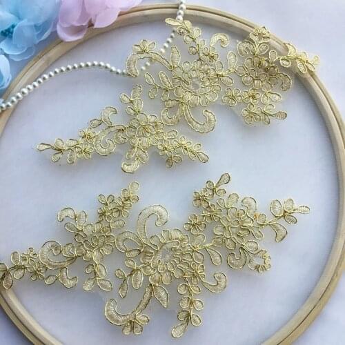 2pairs/4pcs Gold Lace Applique Flower Venise Venice Lace Fabric for Garment Wedding Accessories Sewing Cloth DIY Craft 21x10cm