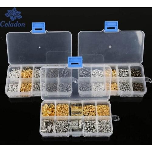 1Box 5 Colors Crimp End Clasps Lobster Clasps Jump Rings Extender Chains Earring Hooks for Bracelet Jewelry Making Materials