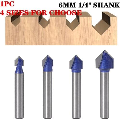 1-4Pcs 6mm Shank 90 Degree V Groove Knife Wood Router Bit Tungsten Steel Woodworking Milling Cutter Machine Trimming