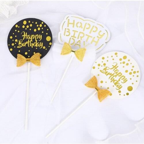 1PC Hppy Birthday Gold Bowknot Cake Toppers DIY Cake Decor Cupcake Decor Birthday Dec Happy Birthday Decor Kid Girl