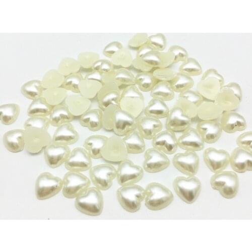 100pcs 8mm Heart Ivory Pearls Flatbacks Embellishments DIY Phone Nail Decorations Scrapbooking Crafts Cardmaking