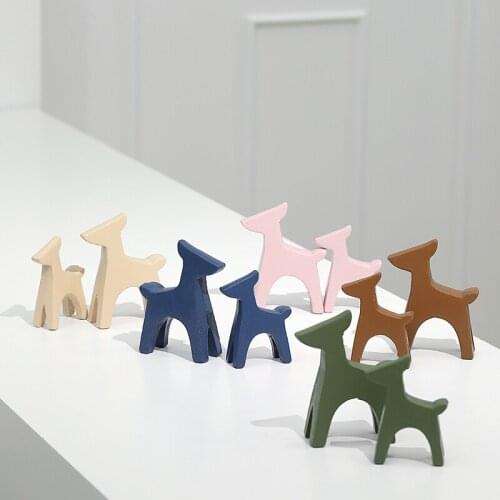 2pcs Animals Deers Wooden Ornaments for Home Office Table Figurines & Miniatures Christmas Deers Decoration Crafts