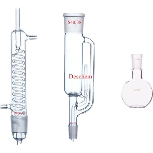 250ml,24/40,Glass Soxhlet Extraction Body & Coil Condenser,One Flat Bottom Flask