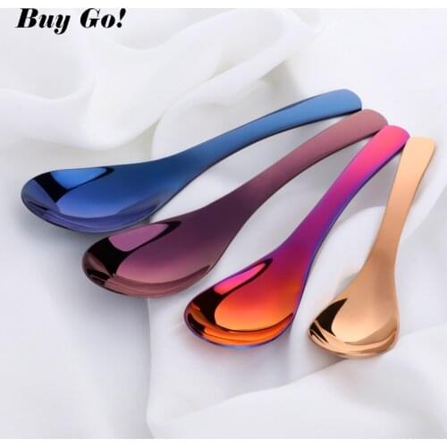 3PCS 18/8 Stainless Steel Soup Spoon Gold Korean Long Handle Dessert Tea Coffee Spoon Luxury Cutlery Set S M L Royal Court Style