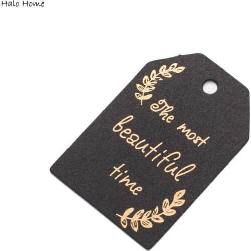 30 Piece Black Wheat The Most Beautiful Time Greetings Gold Color Letters Paper Tags Paper Card Labels 47x32mm