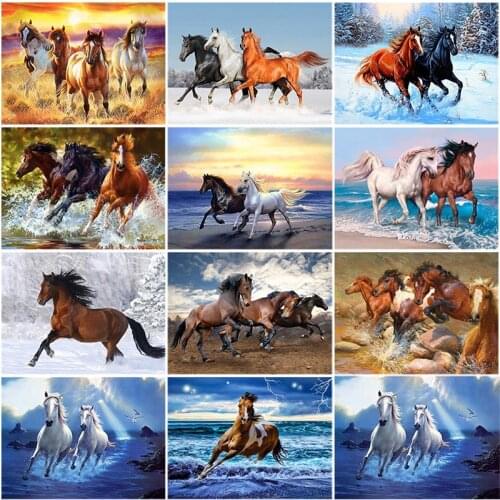 5D Diamond Painting Horse Full Round Diamond Embroidery Animals Picture Diy Mosaic Rhinestone Cross Stitch Kits Wall Home Decor