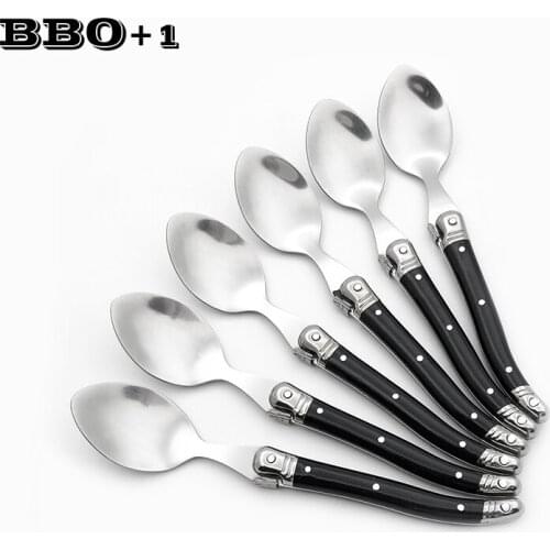 6'' Stainless Steel Laguiole Tea Spoon Small Coffee Spoons Black Flatware set Dessert Fruit Mixing Spoon Ice Cream Scoop 4/6pcs