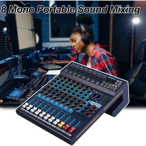 8 Mono Portable Sound Mixing Console Support wireless Bluetooth reception USB recording 48V Phantom Power Switch For DJ Disco