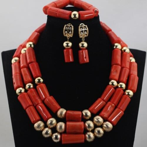 African Big Coral Beads Necklace Set Nigerian Jewellery Wedding Set Dubai African New Jewelry Free Shipping CNR655