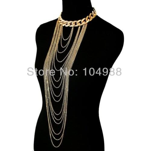 FREE SHIPPING New STYLE B165 WOMEN FASHION GOLD COLOUR METAL Body Chains 15 LAYERS CHAIN PENDANT Chains JEWELRY