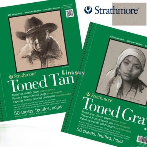 Strathmore 400 Series Toned Gray Sketch Pad,Wire Bound, 50 Sheets Each,Toned Blue Mixed Media Pad,Art supplies