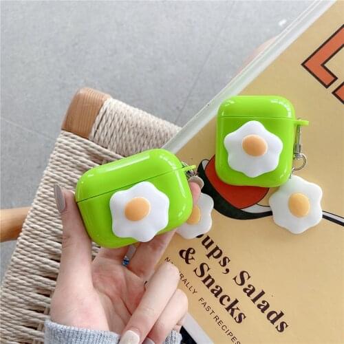 Bluetooth Earphone Case for Airpods pro 3 2 1 Cute Fried Eggs Protective Headset Accessories Cases Charging Box with Hooks Strap