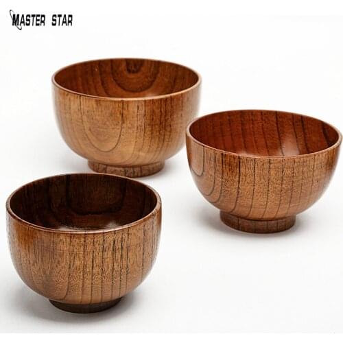 Master Star Natural Wood Chinese Lacquer Tree Bowl For Kids Wooden Round Serving Food Soup Cereal Teen Dinnerware