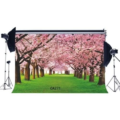 7x5ftPhotography Backdrop Cherry Blossom Floral Green Grass Weedding Party Event Lover Portraits Background