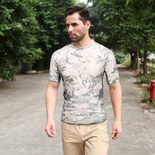 Summer men outdoor hiking climbing quick dry breathable camouflage tactical O neck T-shirt short sleeve Round Collar shirt tops