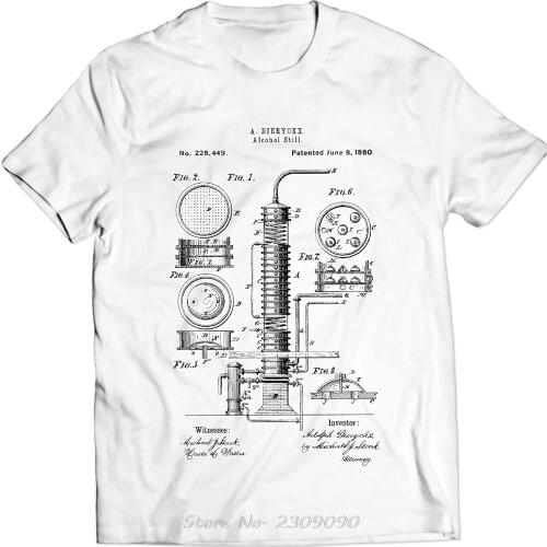 Alcohol Still Liquor Distiller Patent T-Shirt Men Cotton Tshirt New Fashion Funny Men Hot Sale Tops Cool T Shirt Tees Harajuku