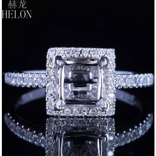 HELON 5.5mm Princess Cut Solid 4K White Gold Natural Diamond Women Fine Jewelry Semi Mount Engagement Wedding Ring Setting