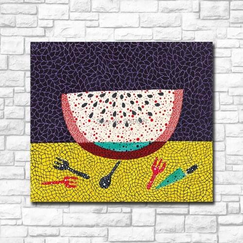 Handmade Art Kusama Yayoi Mountain Watermelon II Painting for Living Room Home Decoration Oil Painting on Canvas Wall Painting
