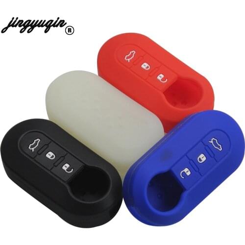 Jingyuqin 30pcs/lot Silicone Car Key Cover CASE Fit for FIAT 500 Panda Punto Flip Folding Remote KEY CASE FOR CAR 3buttons