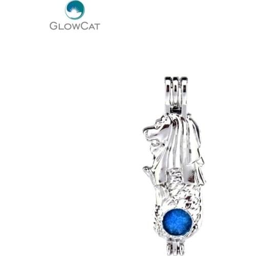 K506 5pcs/lot Silver Alloy 40mm Merlion Singapore Sign Beads Cage Pendant Locket Fairytale Party Essential Oil Diffuser
