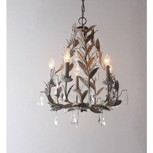 American country wrought iron chandelier crystal lamp European style simple Nordic rural retro old childrens room bedroom lamps