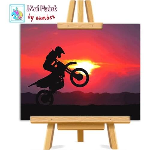 Sunrise Motorcycle arte painting by numbers with frame crafts for adults decorative canvas acrylic paint pictures on the wall