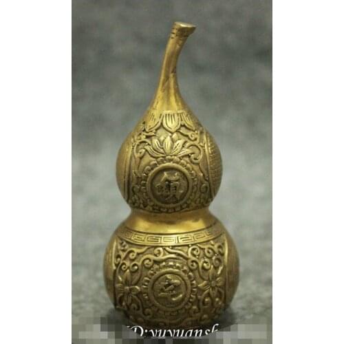 Chinese Pure Brass FengShui 8 Diagrams Flower Zhen Zhai Gourd Cucurbit Statue