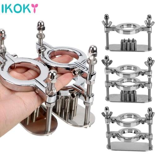 Male Chastity Cock Ring Stretcher Scrotum Stimulation Lock Training Device Metal Spike Penis Ring Clamp Testicle Clamp