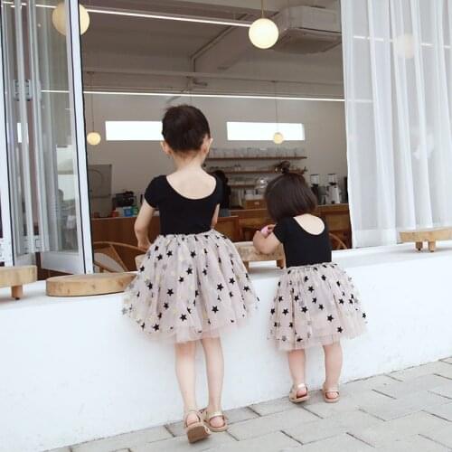 Summer Girls Princess Star Print Sequin Short Sleeves Dresses Kids Birthday Wedding Party Tutu Ball Gown Clothing
