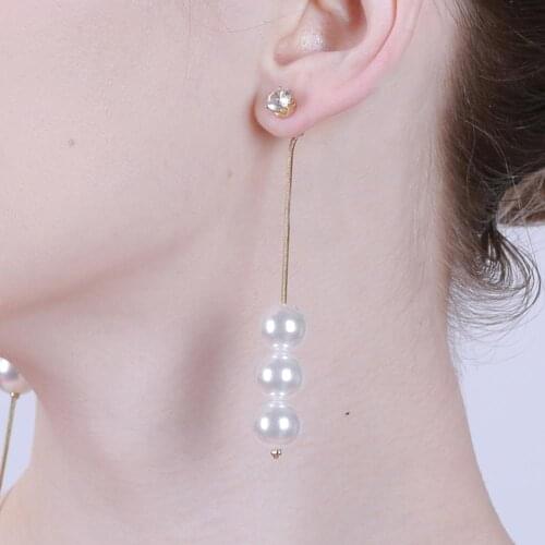 KIVN Fashion Jewelry Trendy Gold Long chain Dangle Pearls Drop Earring for Womens Wedding Bridal Party Gifts