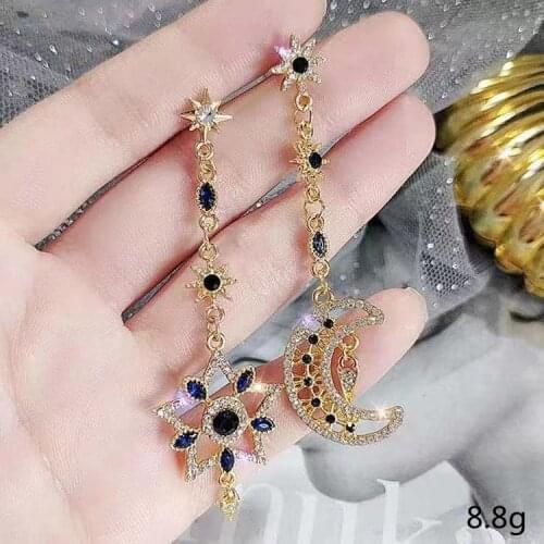 New Arrival Luxury Crystal Trendy Star Women Dangle Earrings Star-moon Asymmetric Earrings Drop Earrings Jewelry Earrings